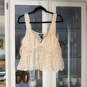 Future Collective Cream Crinkle V-Neck Peplum Top